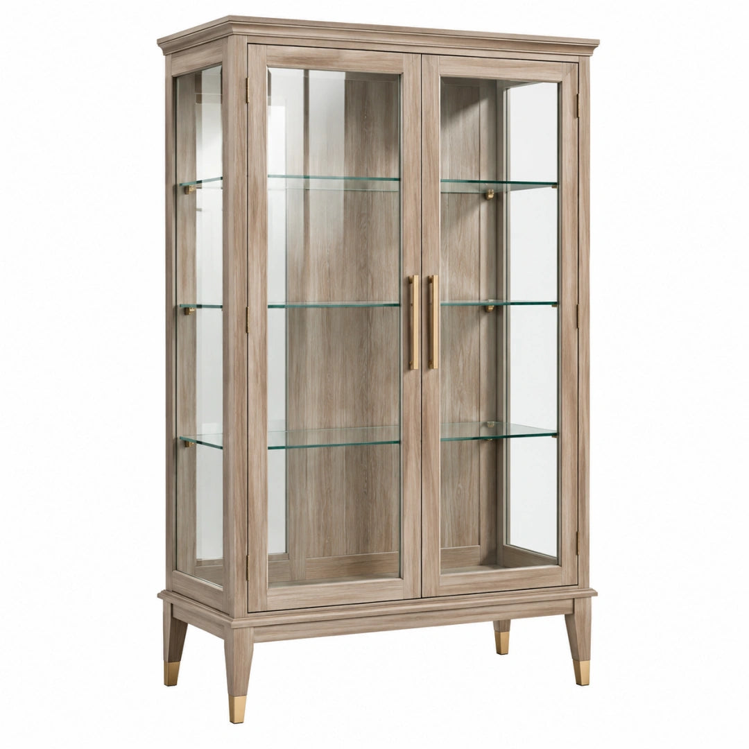 Vitrine 100 x 45 x 190 cm en bois brun avec portes vitrées style classique