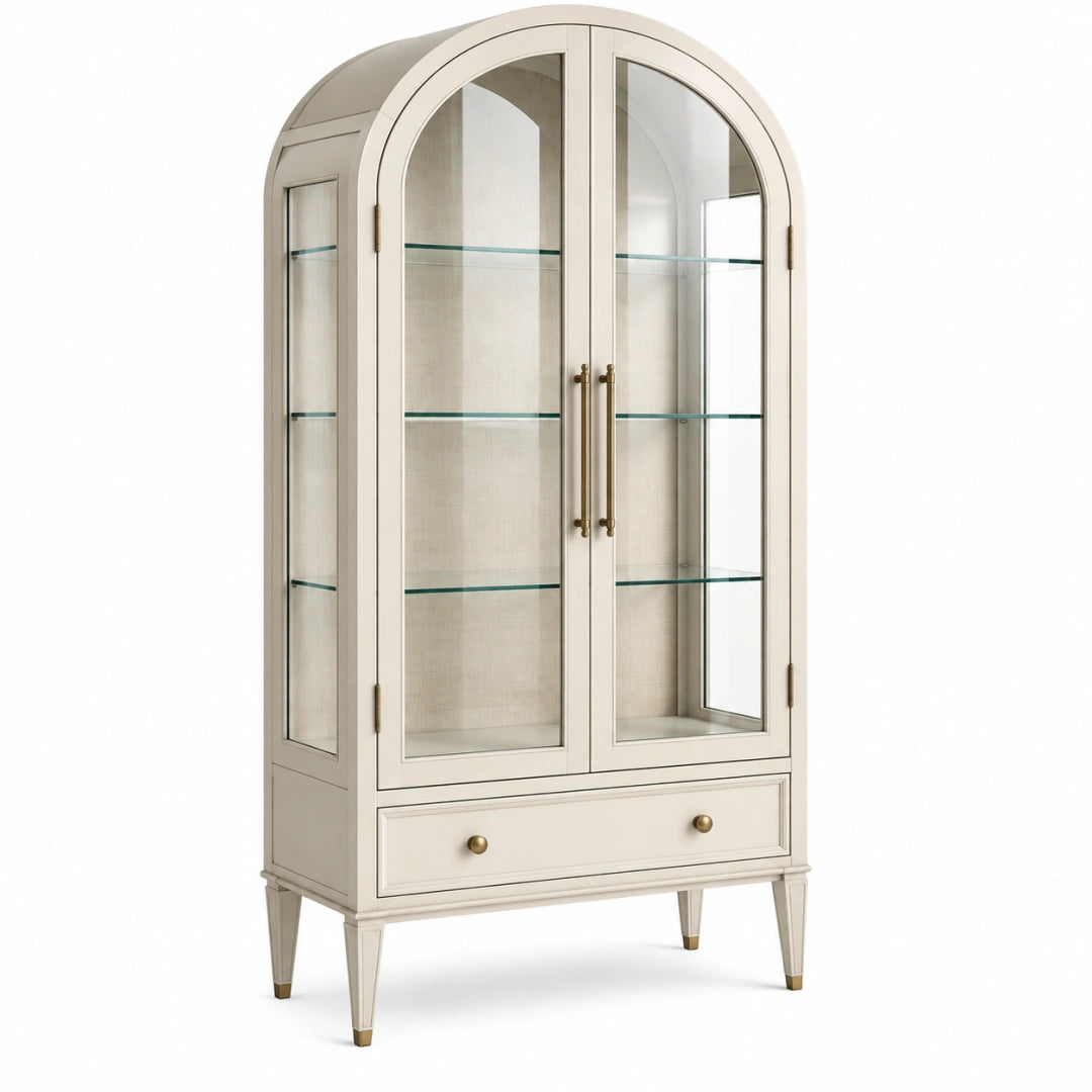 Vitrine 90 x 45 x 190 cm en bois beige et verre style classique avec rangement
