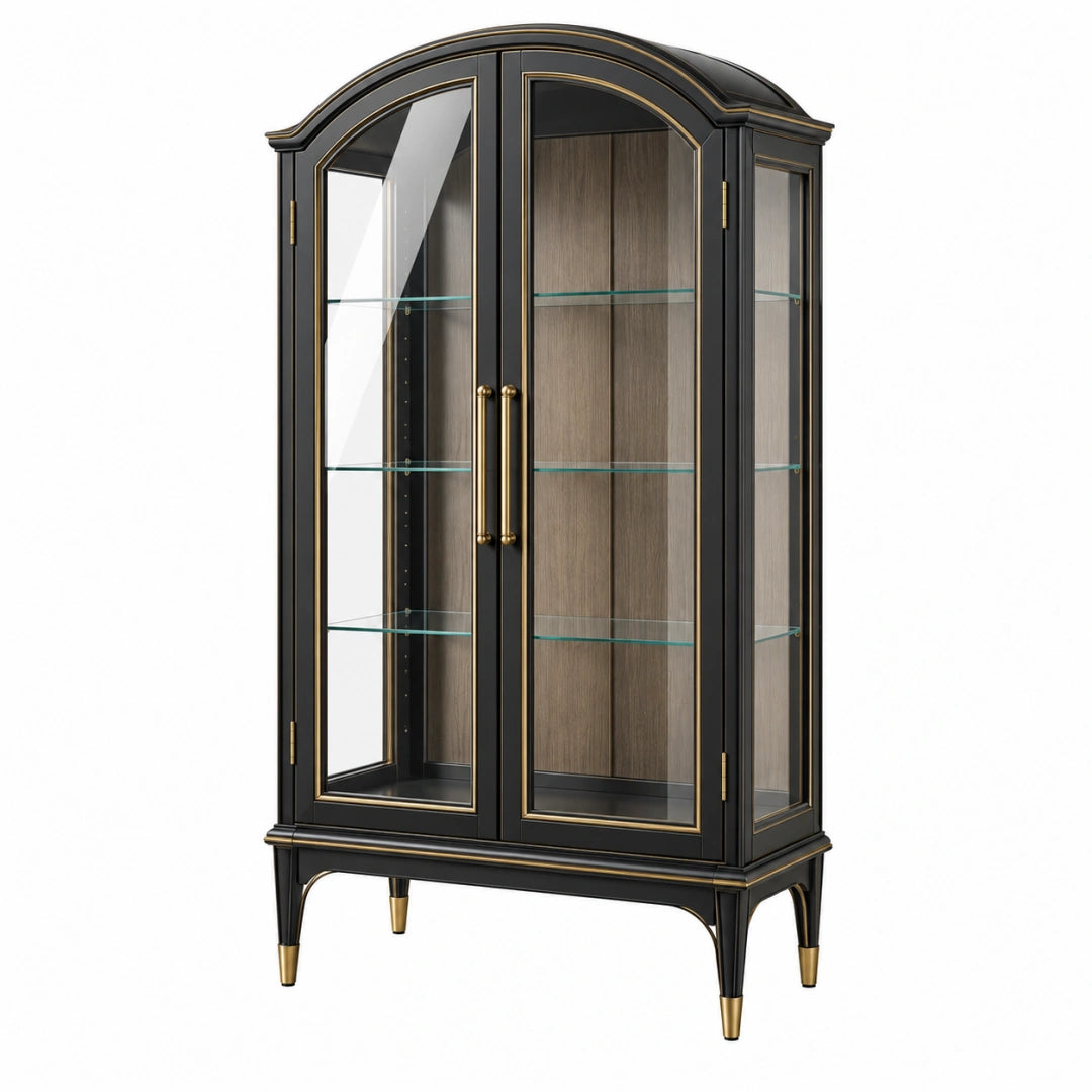 Vitrine 90 x 45 x 190 cm noire en bois et verre à 2 portes style classique