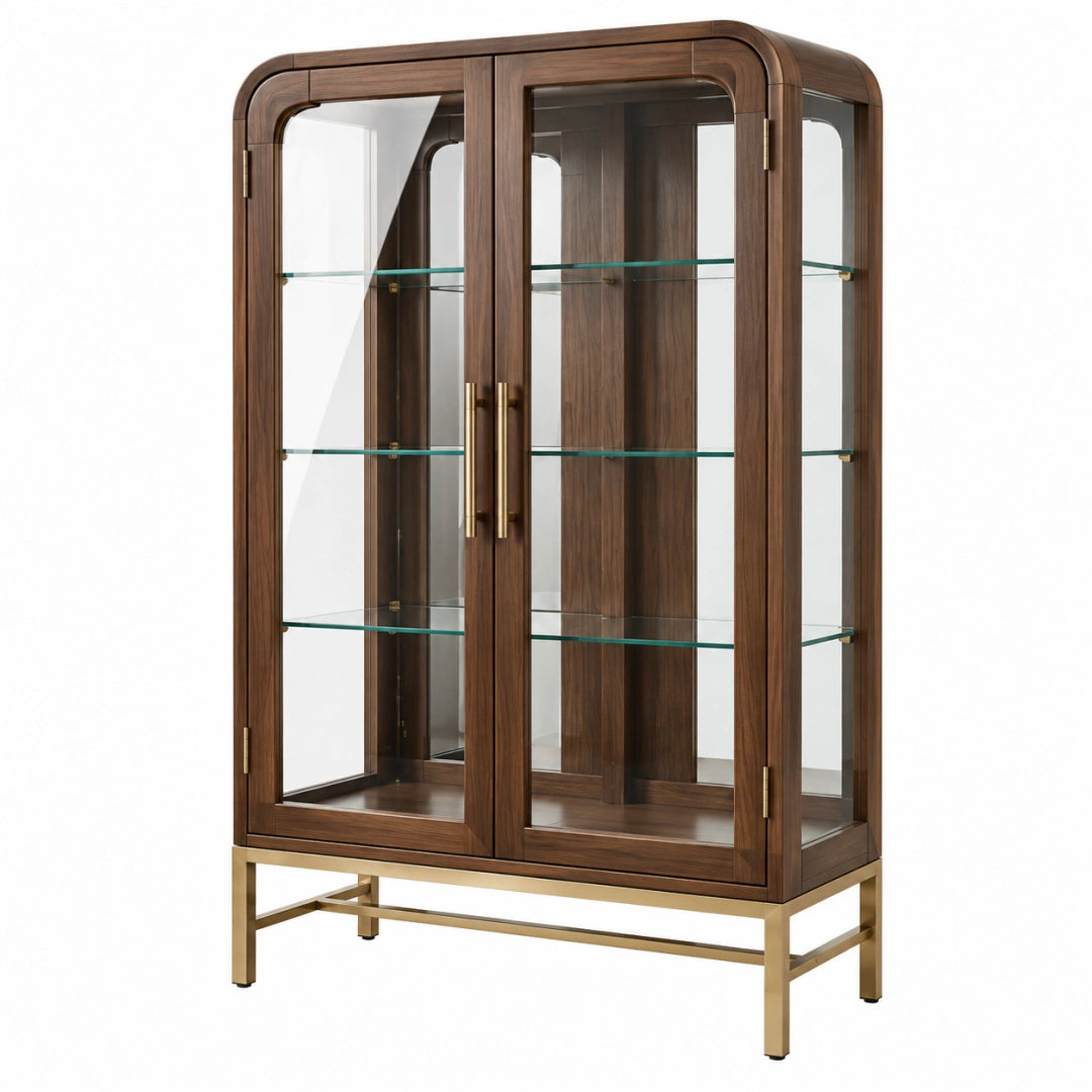 Vitrine 100 x 45 x 180 cm en bois brun et verre style contemporain