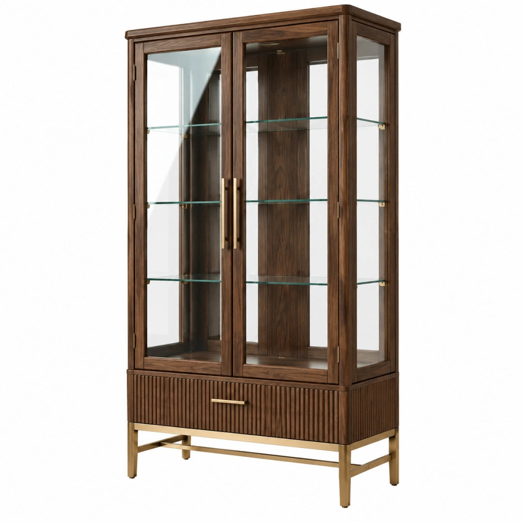 Vitrine 90 x 40 x 180 cm en bois brun et verre style contemporain avec rangement