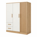 Armoire 3 portes 150 x 55 x 200 cm blanc et chêne clair avec tiroirs style contemporain