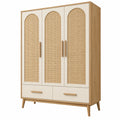 Armoire 120 x 55 x 190 cm en bois beige avec portes en cannage style naturel