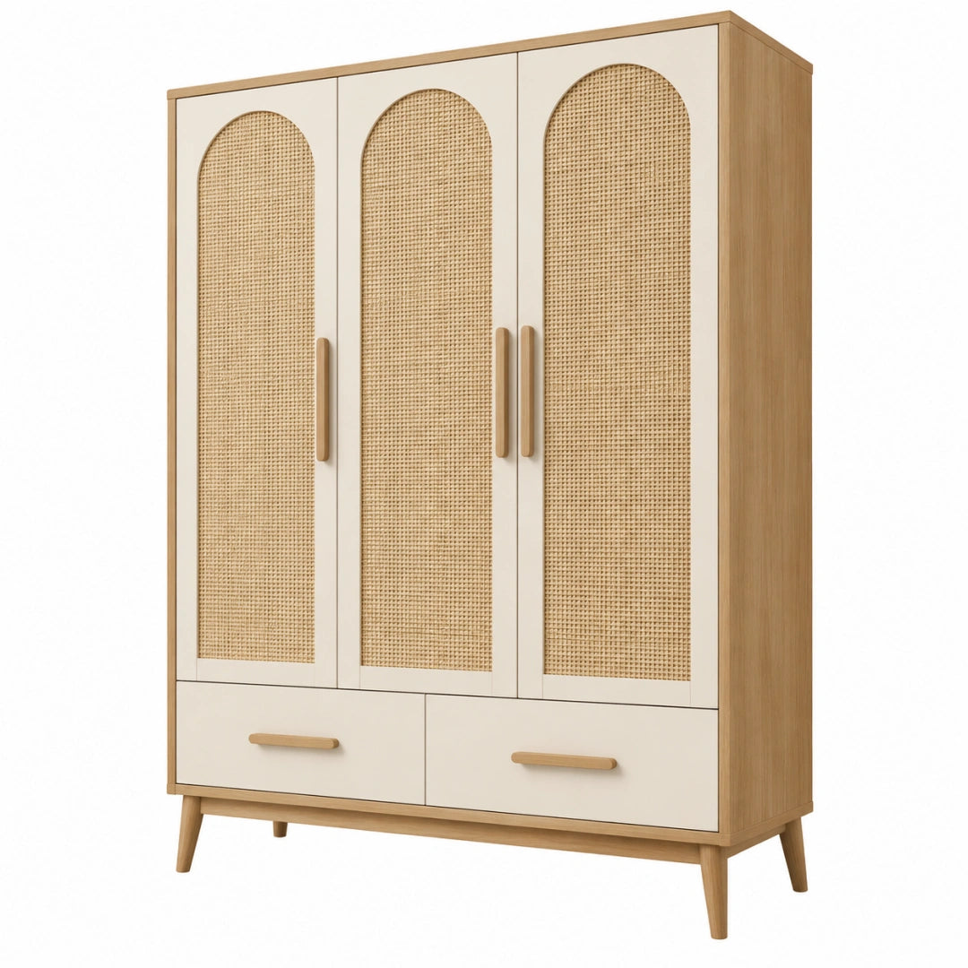 Armoire 120 x 55 x 190 cm en bois beige avec portes en cannage style naturel