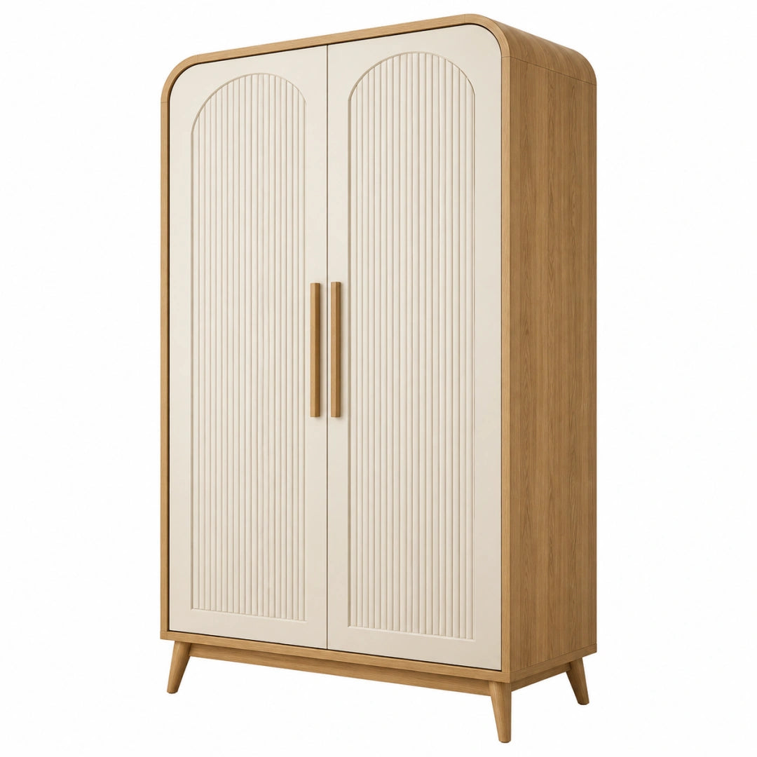 Armoire 100 x 55 x 180 cm en bois marron et blanc cassé à 2 portes style scandinave