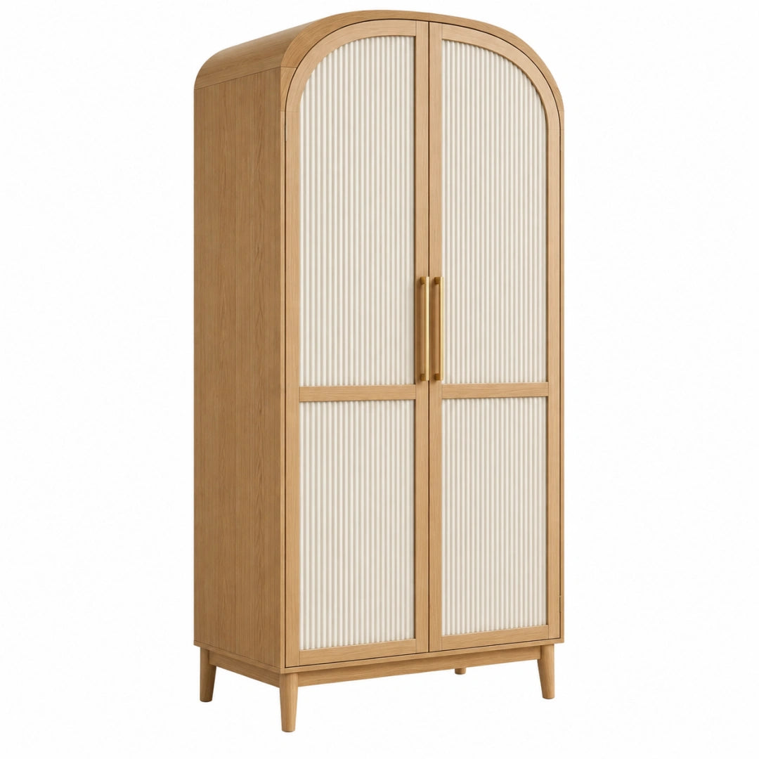 Armoire de rangement 100 x 55 x 200 cm effet bois naturel et blanc à 2 portes style contemporain