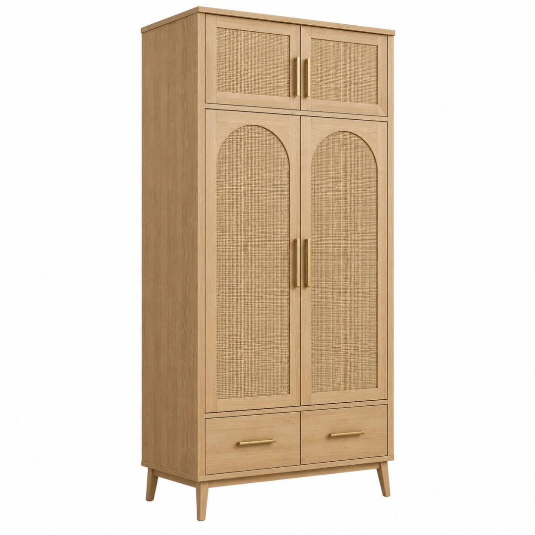 Armoire 80 x 40 x 180 cm en bois naturel avec cannage style bohème