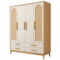 Armoire de rangement 160 x 55 x 200 cm bois naturel et blanc avec panneaux tressés style bohème