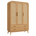 Armoire 120 x 55 x 190 cm en bois naturel et cannage style rétro