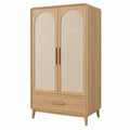 Armoire 100 x 55 x 180 cm en bois naturel et tissu beige - rangement à 2 portes avec tiroir