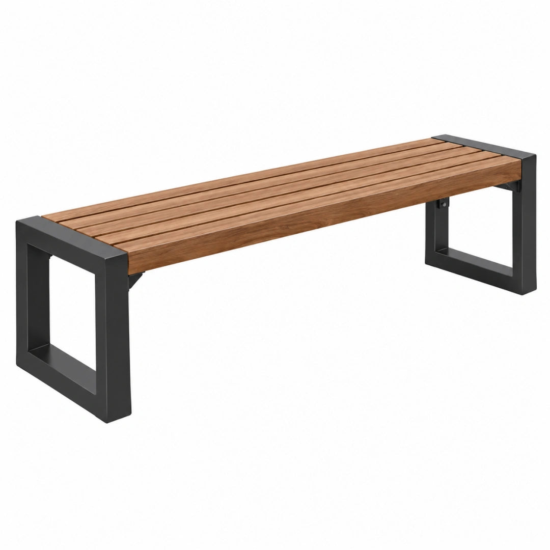Banc de jardin 150 x 40 x 45 cm en bois marron et métal noir style industriel