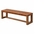 Banc 140 x 40 x 45 cm en bois et cuir tressé marron cognac style contemporain pour entrée