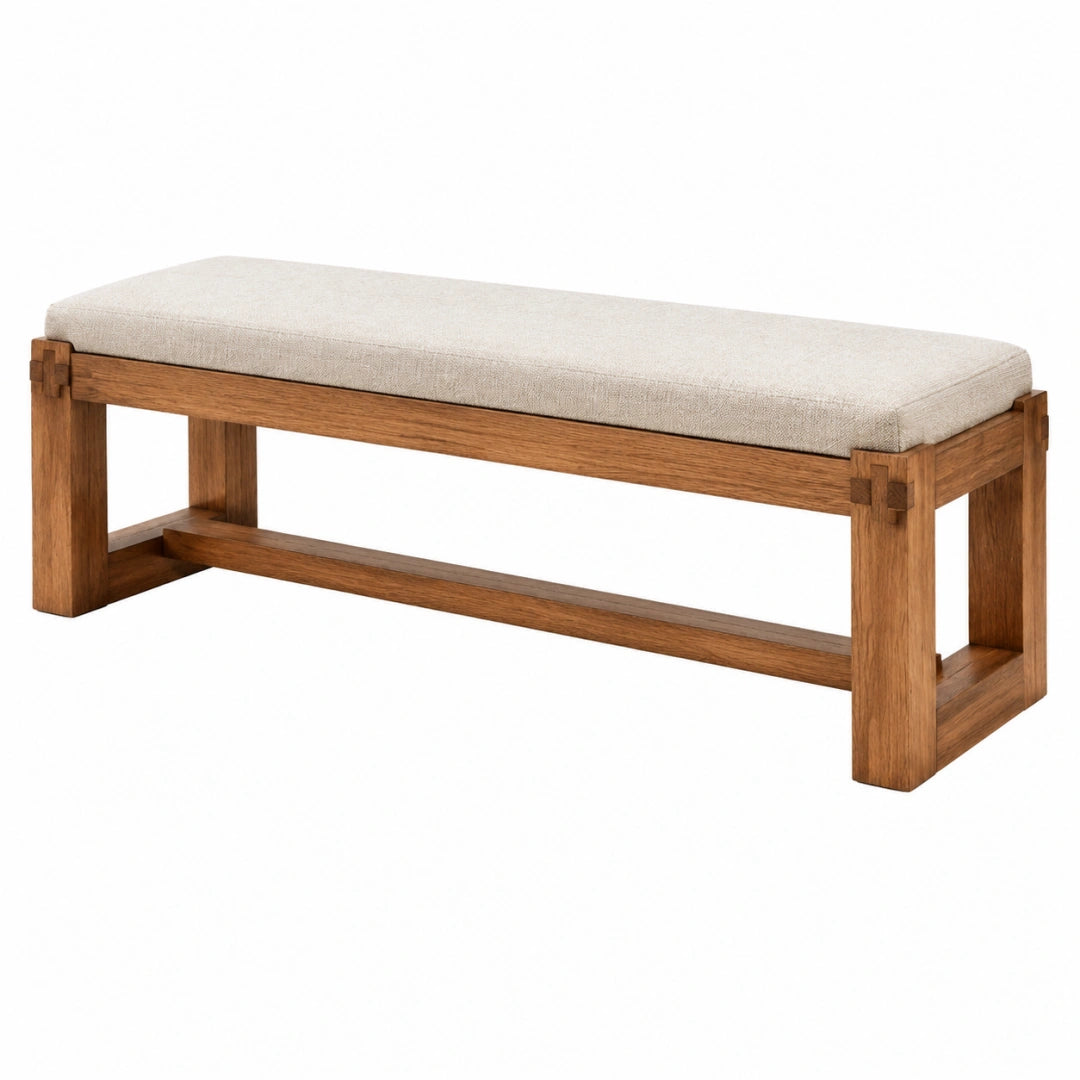 Banc 120 x 40 x 45 cm en bois marron avec assise rembourrée beige style contemporain