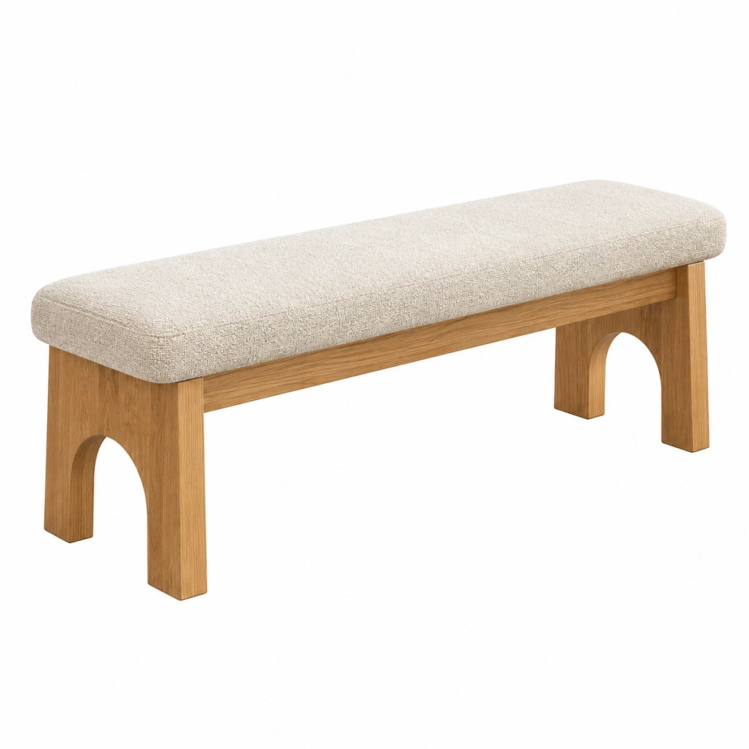 Banc rembourré 120 x 40 x 45 cm en bois et tissu beige style contemporain